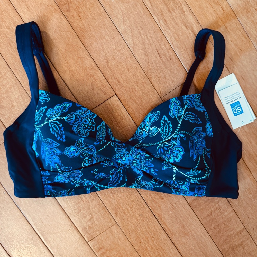 NWT LANDS’ END Size 6 Underwire Bikini Swimsuit Top - Floral Navy